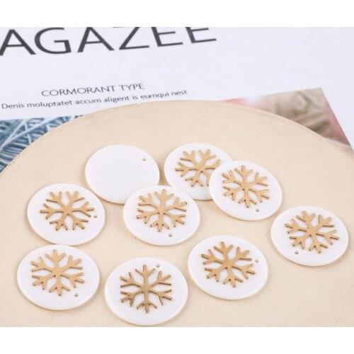 DIY Jewelry Accessories Material White Resin Gold Snowflake Round Jewelry Pendant Charms Fashion Earring Pendants 30pcs 25mm