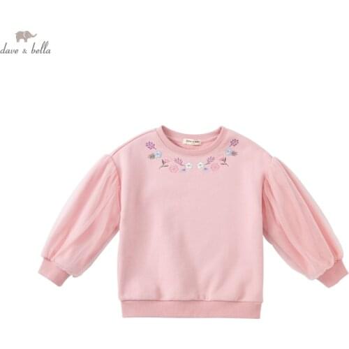 DKY18476 dave bella autumn 3-13Y kids clothes children fashion bow cartoon T-shirt girls high quality fashion tees