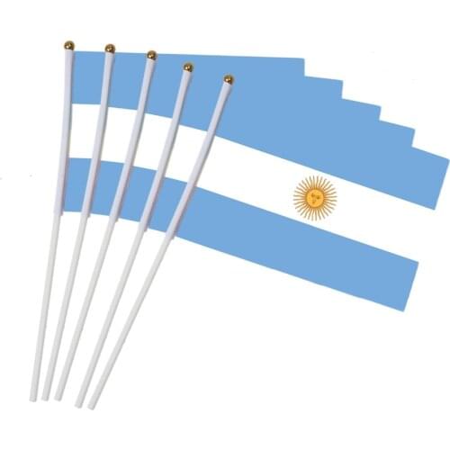 14x21cm 5pcs Argentinas small flag hand waving flags with Plastic Flagpoles NN010