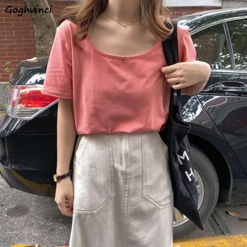 T-shirts Women Retros Fashion Solid O-neck Short Sleeve Summer Korean Style College Student Loose All-match Simple Tops Soft Ins