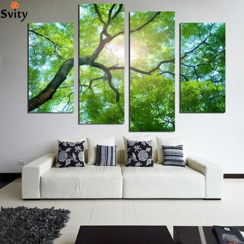 Home Decoration 4PCS/a set Memory Sweet green Like All Loved Trees Flowers Wall Pictures Art Painting Printed On Canvas