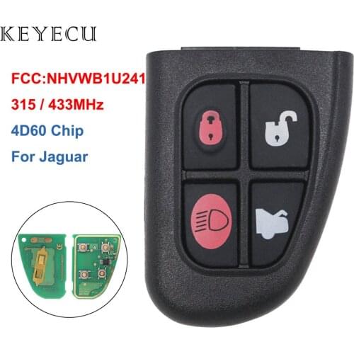 Keyecu 4 Buttons Remote Key Bottom Part 315/433MHz 4D60 for Jaguar XJ8 2001-2008 ,S Type 2001-2008, X Type 2002-2008, NHVWB1U241