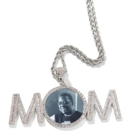Hip Hop Diamond Letter Custom Photo Memory Pendant Jewelry Mom Gift Iced Out Cubic Zirconia Crystal Necklace