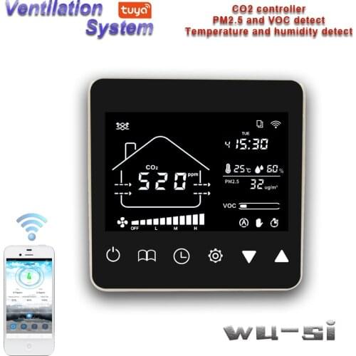 Indoor air quality control controller Tuya wifi CO2 controller, PM2.5/VOC temperature and humidity detection display