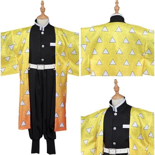 Demon Slayer: Kimetsu no Yaiba Agatsuma Zenitsu Cosplay Costume Kids Kimono Outfits Halloween Carnival Suit