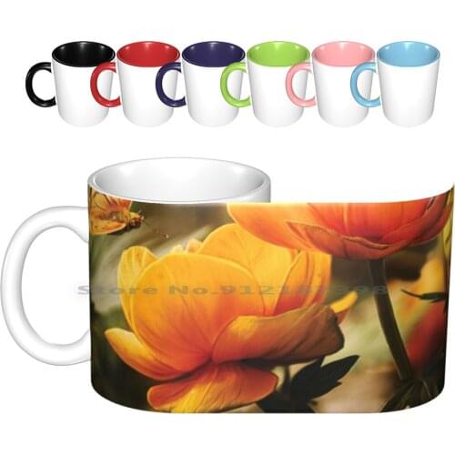 Beautiful Yellow Flowers With A Ceramic Mugs Coffee Cups Milk Tea Mug Butterflies Flowers Yellow Flowers For Woman Girls Woman