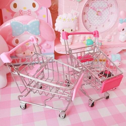 Doll Pretend Toy Supermarket Hand Trolley Mini Shopping Cart Desktop Decoration Storage Toy Gift Dollhouse Furniture Accessories