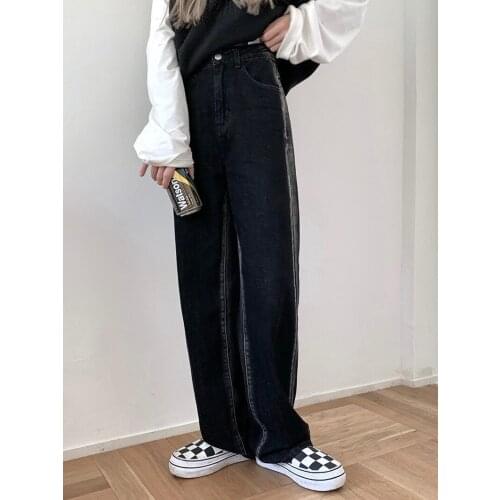 Fashion Korean Style Jeans Womens High Waist Loose Autumn and Winter New Style Korean Style Loose Denim Straight Pants Trend