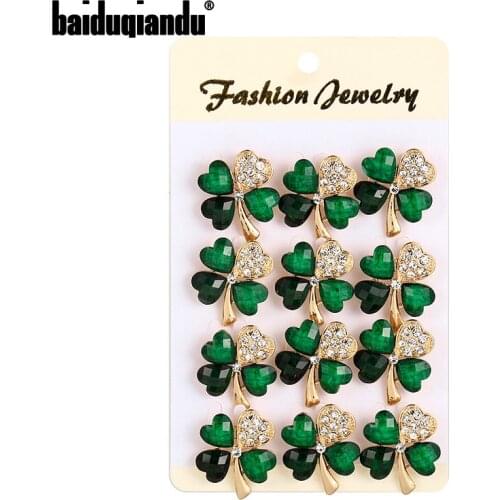 Baiduqiandu New Arrival Set of 12 PCS Crystal Green Leaf Brooch Lapel Pins Clothing Jewelry Accessories