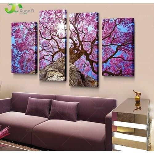4 Panel Modern Printed Tree Landscape Wall Art Canvas Painting Picture Cuadros Decoracion Home Decor For Living Room Unframed