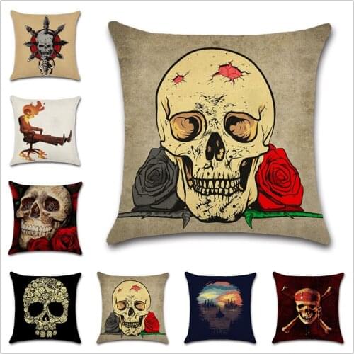 Skull Heads pirate Punk dead art cartoon Decor Halloween Cotton Linen cushion Cover Decorative Home sofa chair seat car room friend office gift present Throw pillowcase
