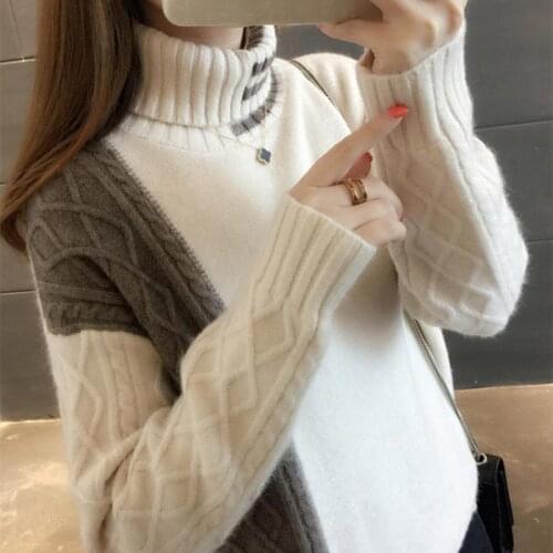 2021 New Autumn Winter Women Knitted Sweaters Pullovers Female Turtleneck Long Sleeve Slim Tops Ladies Oversized Sweater H05