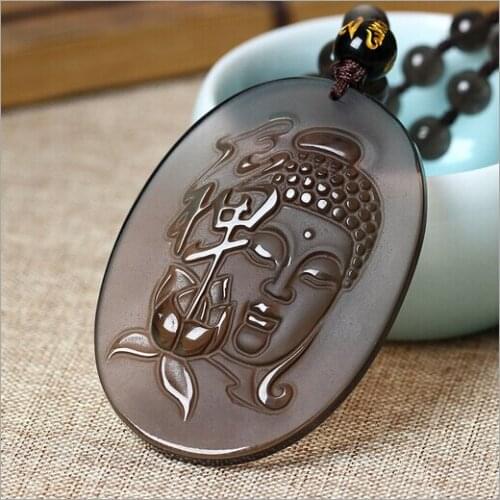 Natural ice obsidian luck amulet necklace tathagata Buddhas necklace