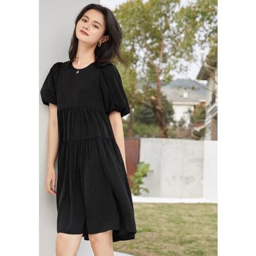 Dress 2021 Female Solid Summer Dress Patchwork Folds Casual Womens Dresses Short Sleeve Elegant Dresses Summer 2021 Ladies