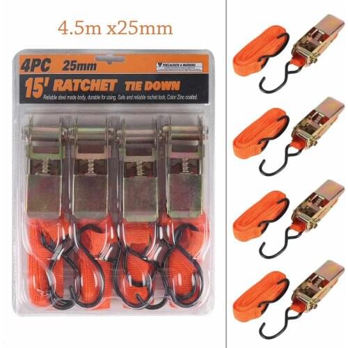 4 Pcs Ratchet Tie Down Cargo Straps Lashing Package Webbing Hold Secure Ratchet Belt Straps Moving Hauling Trucks Motorcycle