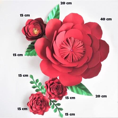 Handmade Xmas Red Rose DIY Paper Flowers Leaves Set For Christmas New Year Backdrops Decorations Nursery Video Tutorials
