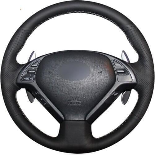 Hand-stitched Black Genuine Leather Car Steering Wheel Cover for Infiniti G G25 G35 G37 EX EX35 EX37 Q Q40 Q60 QX50 Nissan