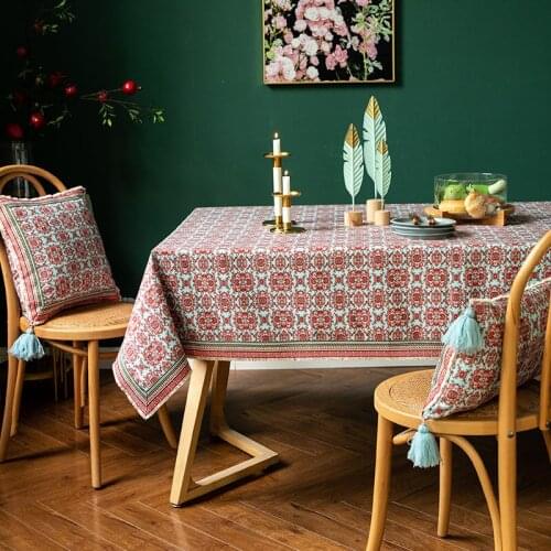 Flower Printed Table Linen Tassels Edge Vitange Country Style Household Festive Easy Cleaning Printing Table Tea Desk Tablecloth