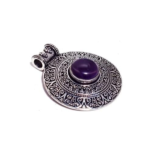 Amethyst Pendant Silver Overlay over Copper Jewelry , 46 mm, P7594