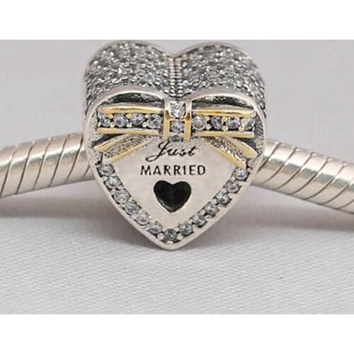 Authentic S925 Bead DIY Jewelry Wedding Heart Charms fit Lady Bracelet Bangle Girl Gift Clear CZ