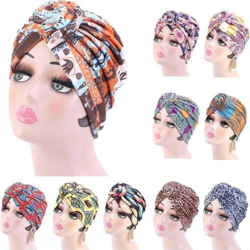 Hair Caps Cotton Women Turban African Pattern Knot Headwrap Fashion Warm Bandana Hats Ladies Cap Night Sleep Hair Styling Tools