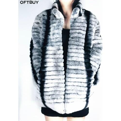 Vogue New Real Fur Coat Winter Jacket Women Natural Rex Rabbit Fur Outerwear Striped Thick Warm Brand Luxury Streetwear New