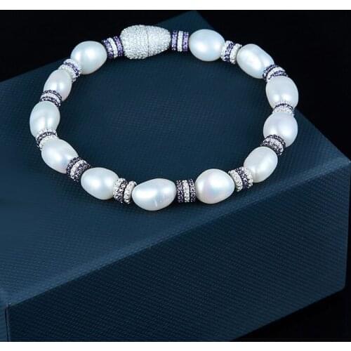 SOELLE High Quality Real 925 Sterling Silver Elegant White Natural Freshwater Pearls Bracelets with Purple Stones Women Jewelry