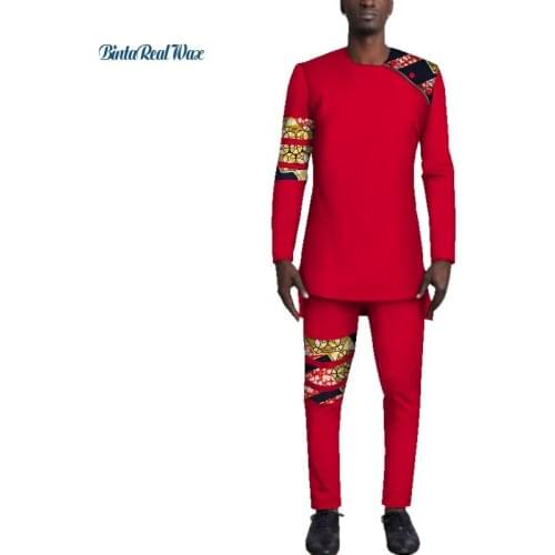 African Men Suits Dashiki Clothing Print Shirts Tops+Long Pants 2 Piece Set Ankara Outfit Blouse WYN501