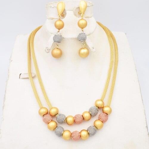 High Quality Dubai Gold 3color Jewelry Set For Women african beads jewlery fashion necklace set earring jewelry
