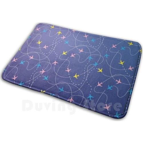 Busy Airspace-Pastel & Purple Carpet Mat Rug Cushion Airplane Route Maps Aviation Modern Pattern Pastel Purple Yellow