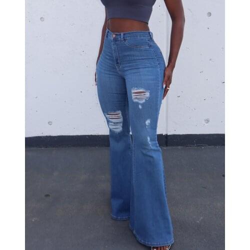 Casaul Women Jeans Flare Pants Skinny Ripped Hollow Out Long Pants Autumn Joggers Clothes For Women Outfit