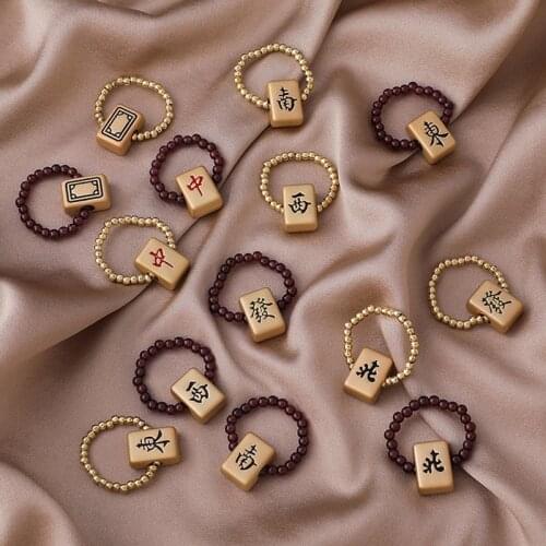 Chinese Style Women Rings Cute Mahjong Play Cards Lucky Jewelry Accessories Lovely Gift Index Finger Ring 2021 New Year