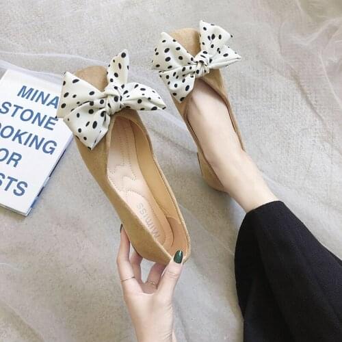 2020 women Casual Square Party Shoes Comfortable Inzaghi Point Bowknot Edition Shallow Mouth Lattice-Windows Shoes U19-54