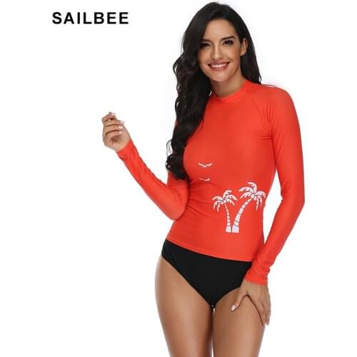 SAILBEE Surfing Womens Rash Guard Swimwear Long Sleeve Rashguard Biking Shirts Surf Top Retro Print Running Shirt Swimsuit