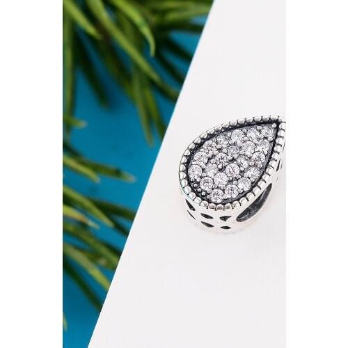 Fit Original Pandora Charm Bracelet Authentic 925 Sterling Silver Teardrop White Zircon Bead For Making Women Berloque 2021 DIY