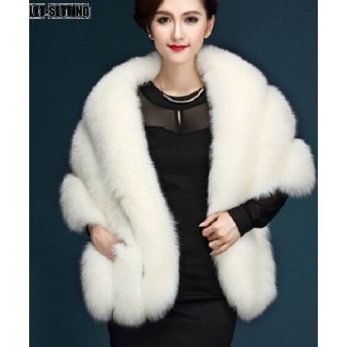 Winter scarves woman faux fox fur coat fur shawl jackets for women cloak with pocket white,pink,gray womens winter jacket