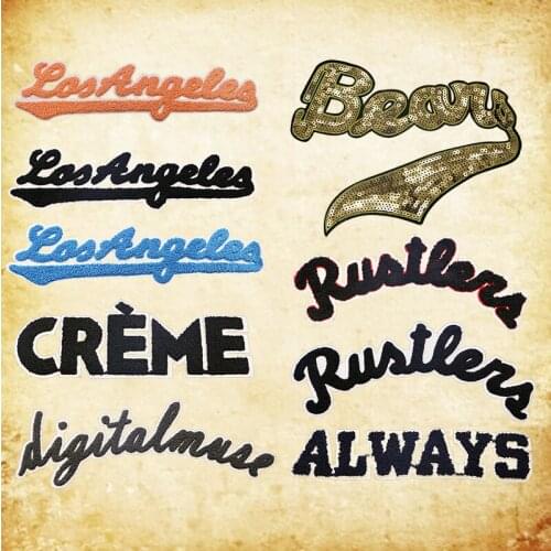 GOLD SEQUIN chenille towel embroidered letter patch towel embroidered patch 3D letter ironing patch clothing letter logo patch