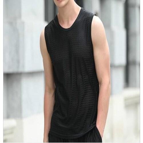 2PCS Men Ice Silk Tank Tops Underwear Mens Undershirt Mesh Breathable Singlets Transparent Shirts Male Bodyshaper Wrestling 4XL