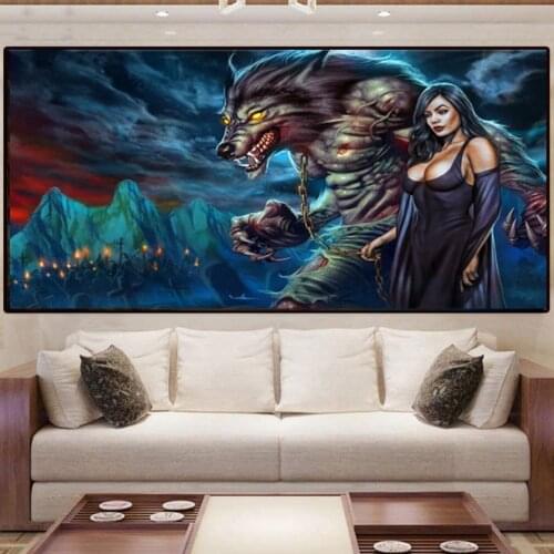 5d diy diamond embroidery Fantasy Wolf Woman full square round drill diamond painting Beast and beauty mosaic kit wall art X127