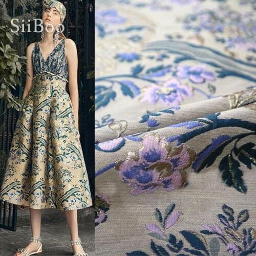 American style purple 3D floral metallic jacquard brocade fabric for dress tissue cloth tela tecido stoffen SP5483 free shipping