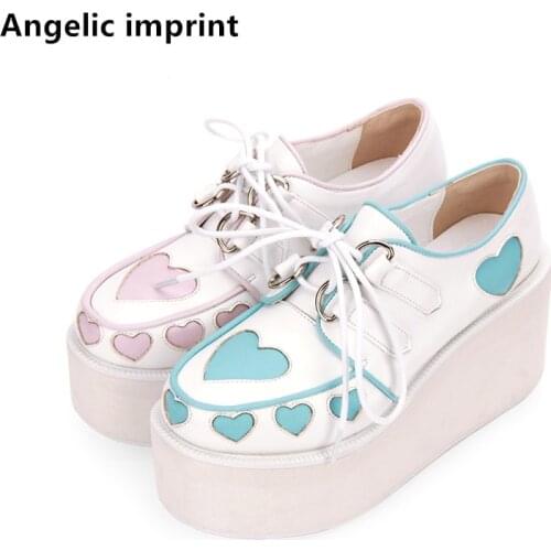 Angelic imprint woman mori girl lolita cosplay shoes lady high heels Pumps women student dress party shoes love hearts 8cm 33-47