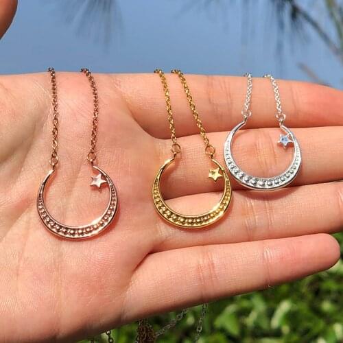Big Moon Star Necklace Round Stainless Steel Gold Chain Moon Pendant Necklaces For Women Aesthetic Jewelry Gift Collier Femme