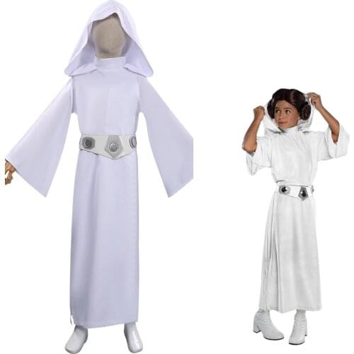 Kids Children Costume Leia Princess Cosplay Costume Halloween Carnival Hooded Uniform Suit
