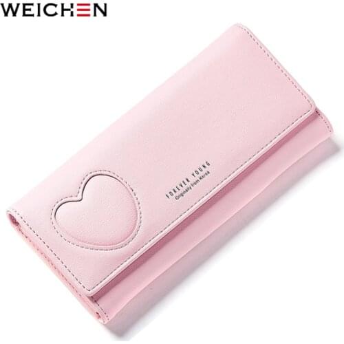 WEICHEN New Style Hasp Women Long Wallet Lady Heart Money Purse Coin Phone Pocket Purses Multifunctional PU Leather Female Bags