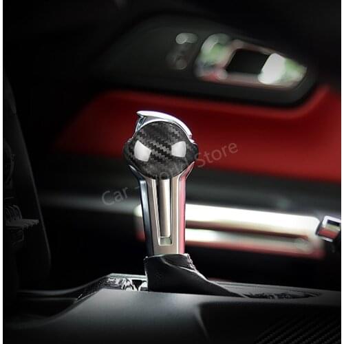 For Mustang Carbon Fiber Gear Shift Knob Cover Fit Mustang 2015-2020 Interior Gear Shift Knob Cover Sticker Car Accessories