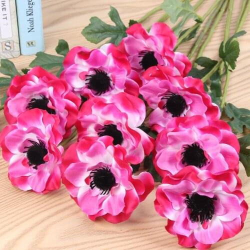 12 Pcs/Lot Simulation Single Head Anemone Flower Bouquet Fake Flowers Home Table Decoration Wedding Party Event Background Props