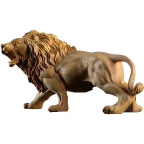 BOXWOOD CARVING LION DECORATION SMALL SCULPTURE MODEL TEA PET CRAFT GIFT ANIMAL WOOD CARVING HOME OFFICE DECOR X5869