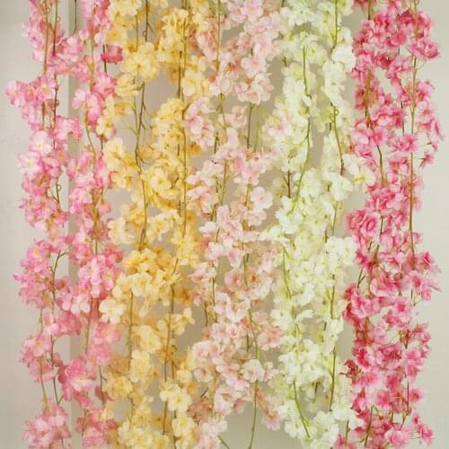 Artificial flower Wedding Decor Artificial Silk Cherry Flower Vines hanging flowers Bride flowers Garland For Home Garden Hotel