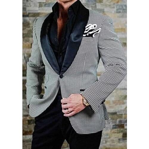 Plaid Men Suits with Black Pants Wedding Tuxedos 2 Piece Set Slim fit Male Suit Blazer Mens Fashion Design Clothes Latest