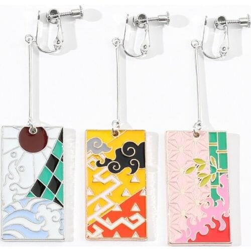 Anime Demon Slayer Clip Earrings Agatsuma Zenitsu Kamado Tanjirou Nezuko Metal Enamel Pendant Ear Clips Trendy Women Jewelry